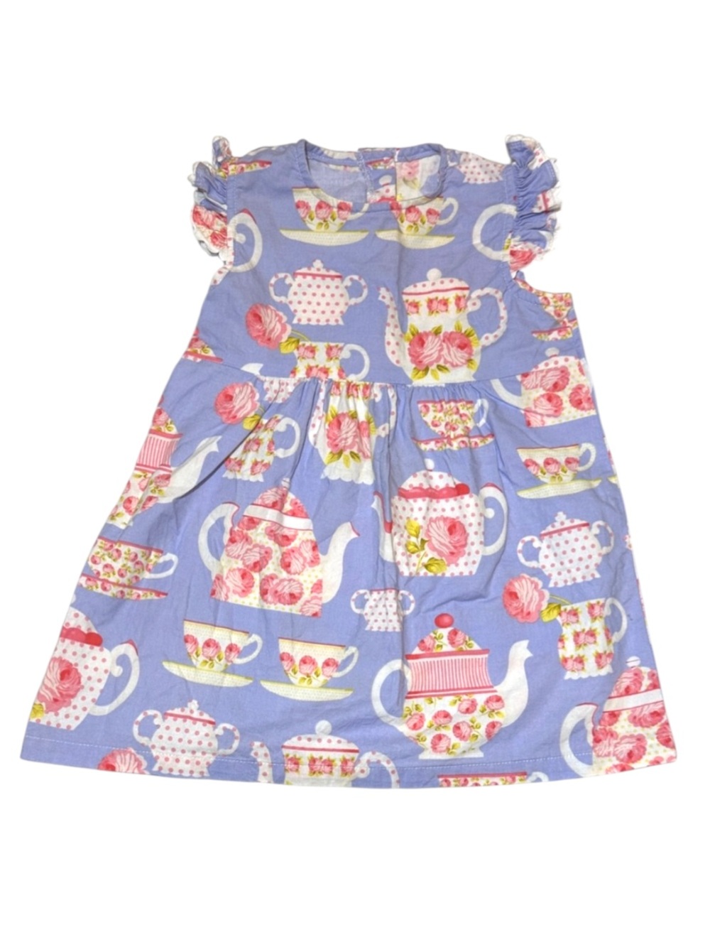 EUC Southern Sunshine Floral Teapot Print ruffle sleeve top size 6